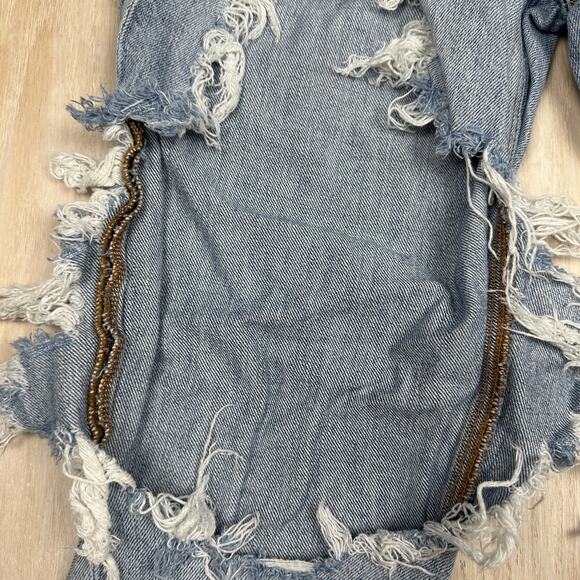 American Eagle Distressed Destroyed Blowout Mom Jean High Rise Denim Jeans 4 - Picture 5 of 16